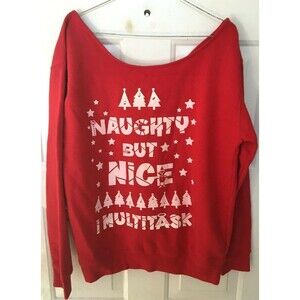 Awkward Styles Christmas Sweatshirt Off The Shoulder Red Women's M Multitask EUC